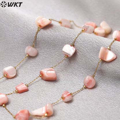 WT-STS019 Gentle Elegant Stainless Steel Pink White Irregular Natural Stone Jewelry DIY Necklace Bracelet Accessories Chain