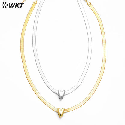 WT-JFN24 WKT Hot Sale Classical and Simple Design Heart Shape Brass and Silver Lady Neckalce 18k Gold Plated Jewelry Ornament
