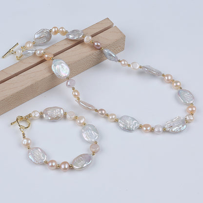 WT-JN276 Amazing Gorgeous Natural Colorful Brightly High Quality Freshwater Pearl Necklace and Bracelet Jewelry Set