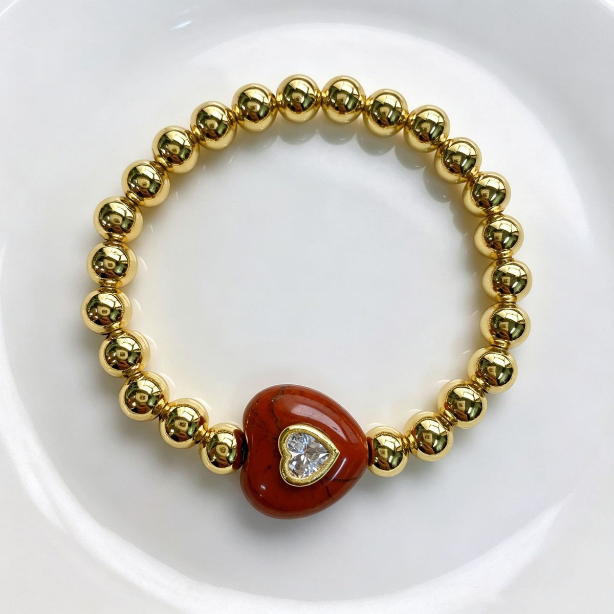 WT-B719 Newest Fashion Design Gold Brass Beads With Natural Gemstone Zircon Heart Shape Pendant Bracelets As Women Party Jewelry