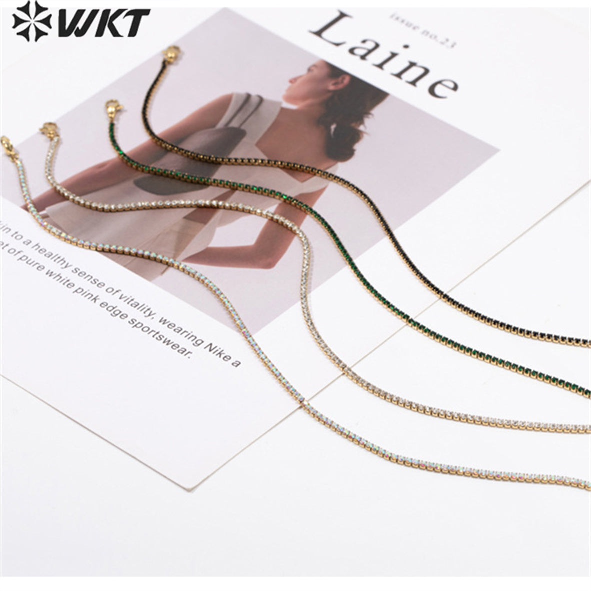 WT-MN980 New 16 Inch Micropaved Cubic Zircon Chain Necklace Colorful Zircon Stone Choker Necklace for Lady Tiny Prong Setting