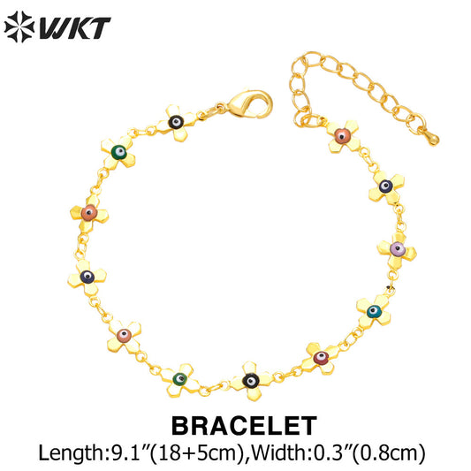 WT-BFN052 Women Best Selling Personalized Jewelry Set Is a Colorful Oil Drop Devil Eye Flower Collarbone Chain Necklace