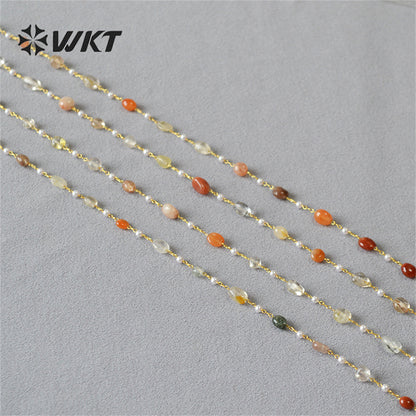 WT-N1419 Lucky Handmade 16inch Long Choker Necklace Natural Amethyst Stone Beads Rosary Chain Necklace INS Hot Necklace