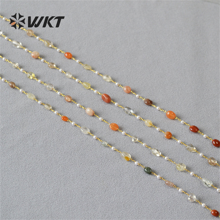 WT-N1419 Lucky Handmade 16inch Long Choker Necklace Natural Amethyst Stone Beads Rosary Chain Necklace INS Hot Necklace