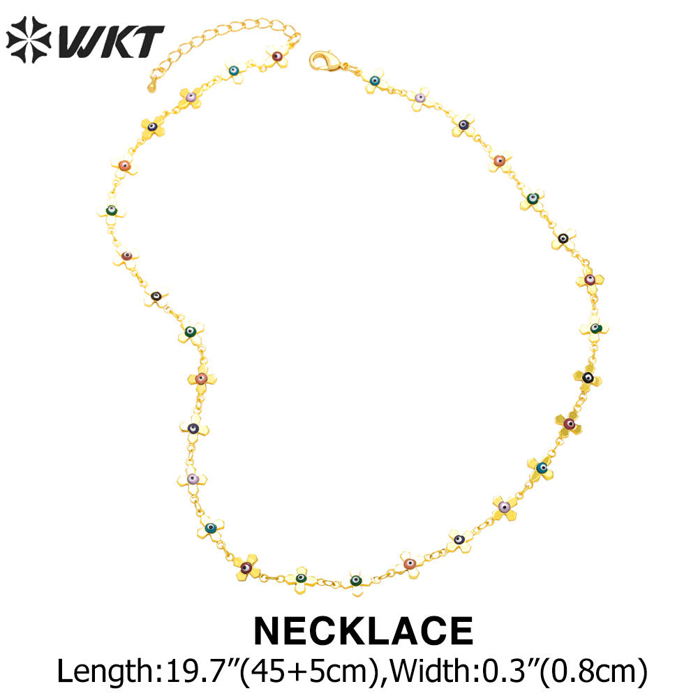 WT-BFN052 Women Best Selling Personalized Jewelry Set Is a Colorful Oil Drop Devil Eye Flower Collarbone Chain Necklace