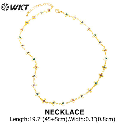WT-BFN052 Women Best Selling Personalized Jewelry Set Is a Colorful Oil Drop Devil Eye Flower Collarbone Chain Necklace
