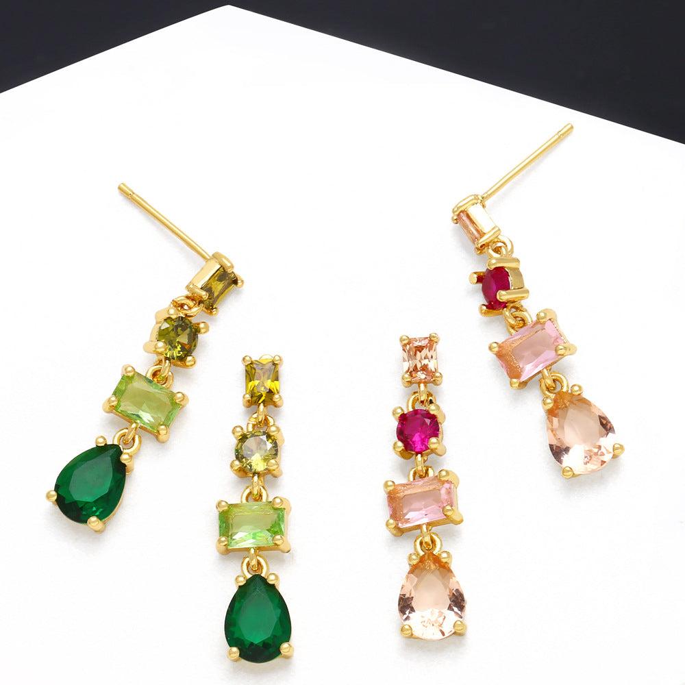WT-ME093 Wholesale Newest Fashion square Light Luxury Gemstone With clear Cubic Zircon Around Setting Micro Pave Earrings Studs