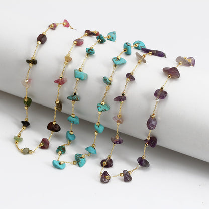 WT-BFN059 Newest Design Handmade Natural Nugget Amethyst Turquoise Stone Beads Rosary Chain Necklace Irregular Beads Necklace