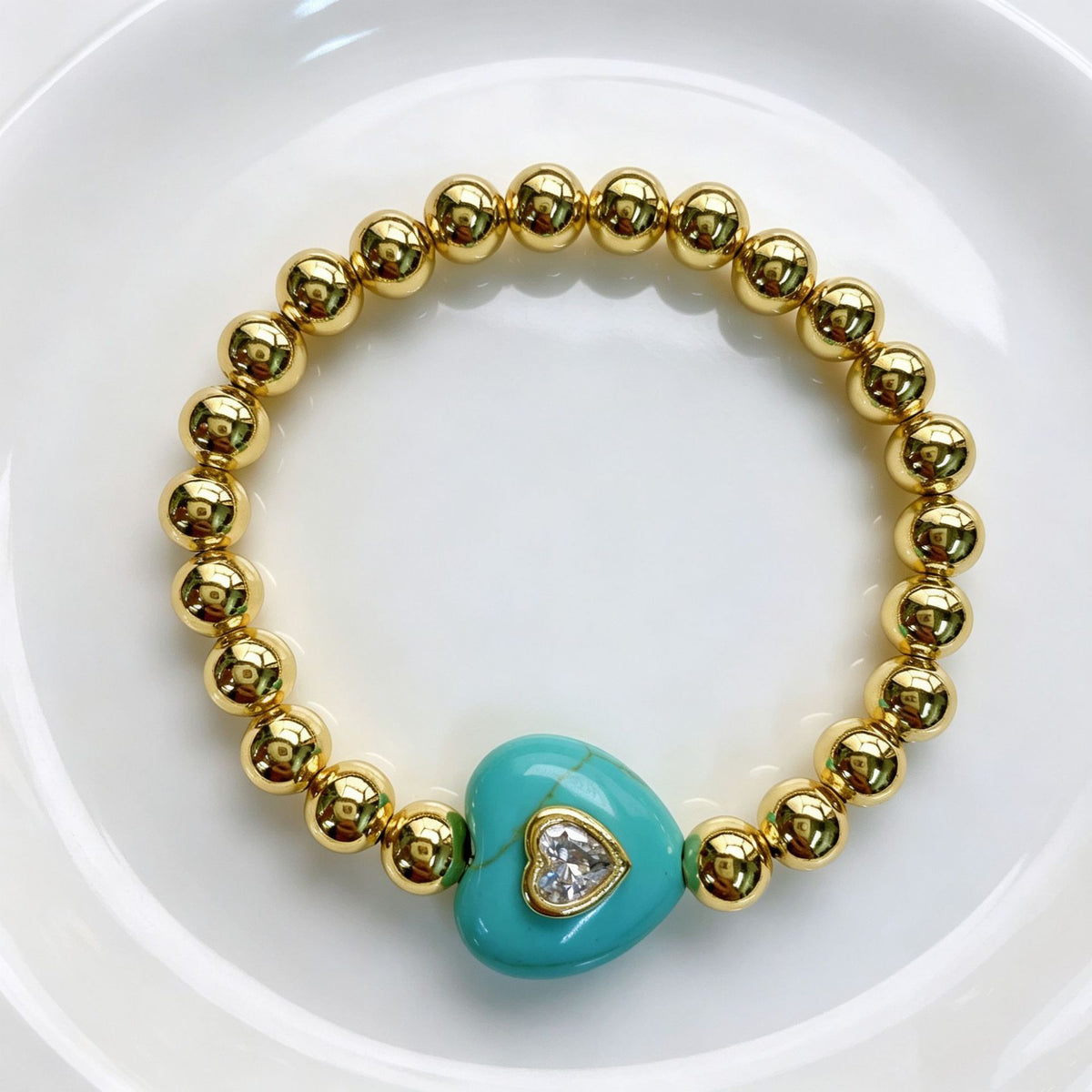 WT-B719 Newest Fashion Design Gold Brass Beads With Natural Gemstone Zircon Heart Shape Pendant Bracelets As Women Party Jewelry