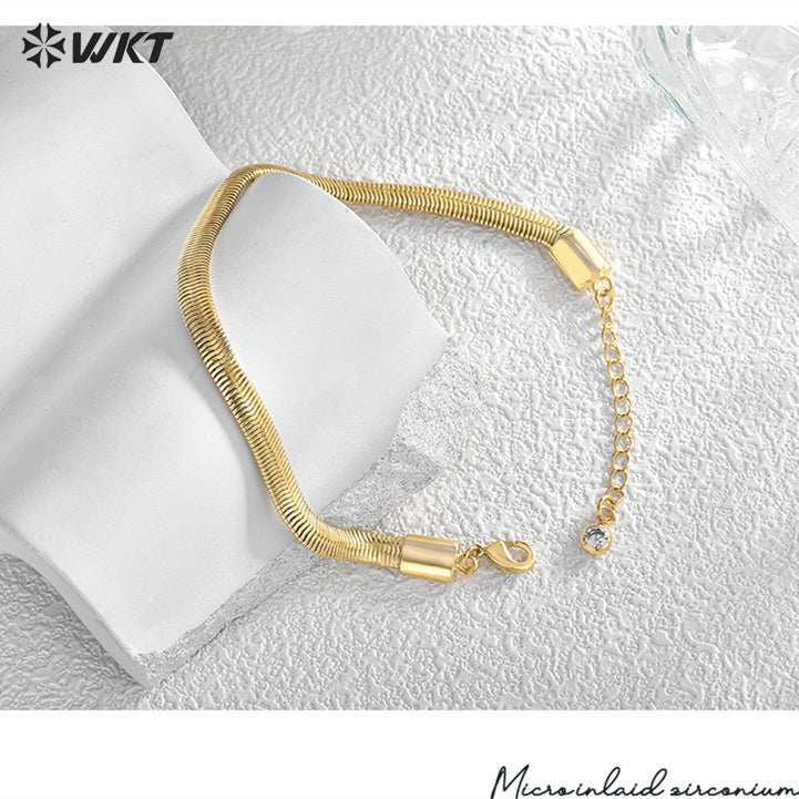 WT-B648 Wholesale Most Fashion 18K Real Gold Plated Snake Chain Bracelet With Extend Simple Office Style