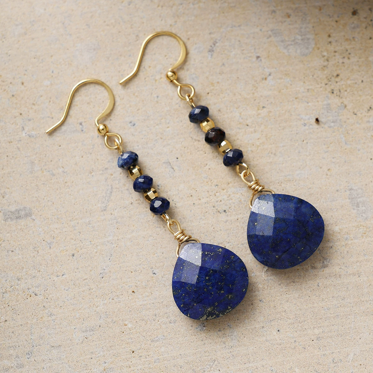WT-E830 New Arrival Elegant Style Gold Plated Natural Gemstone Long Waterdrop Earrings For Women Fashion Handmade Jewelry