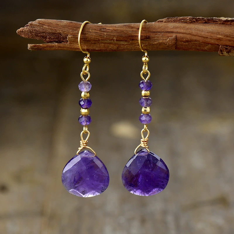 WT-E830 New Arrival Elegant Style Gold Plated Natural Gemstone Long Waterdrop Earrings For Women Fashion Handmade Jewelry