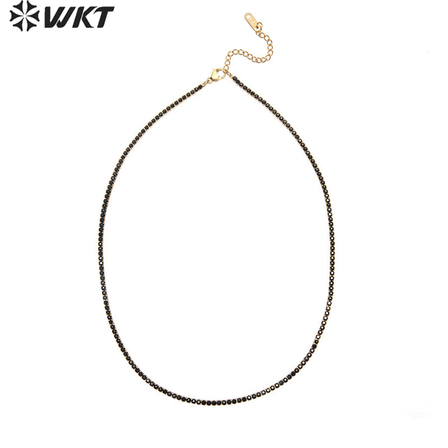 WT-MN980 New 16 Inch Micropaved Cubic Zircon Chain Necklace Colorful Zircon Stone Choker Necklace for Lady Tiny Prong Setting