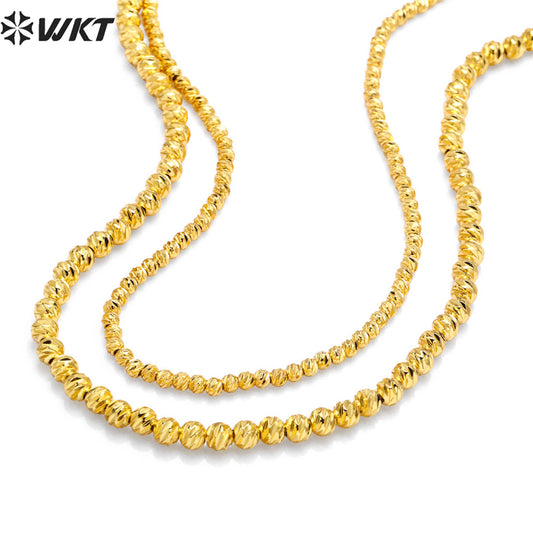 WT-BFN045 NEW Beads 18k Real Gold Plated Resist Tarnishable 3.5mm Brass Beads Chain Necklace Diamond Cut Beads Metal Necklace