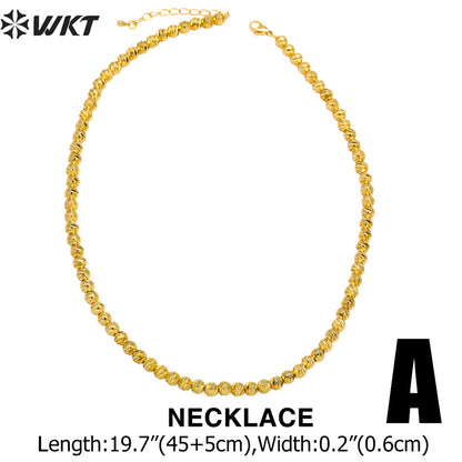 WT-BFN045 NEW Beads 18k Real Gold Plated Resist Tarnishable 3.5mm Brass Beads Chain Necklace Diamond Cut Beads Metal Necklace