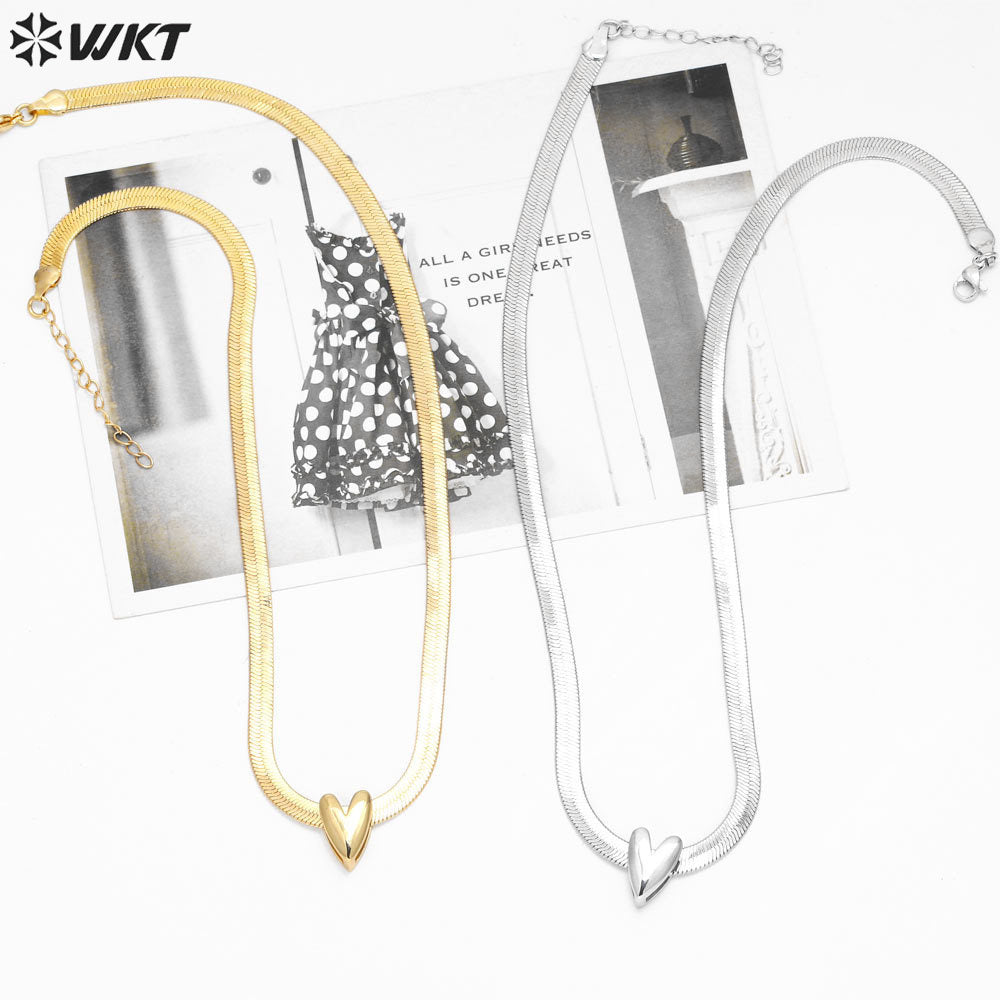 WT-JFN24 WKT Hot Sale Classical and Simple Design Heart Shape Brass and Silver Lady Neckalce 18k Gold Plated Jewelry Ornament