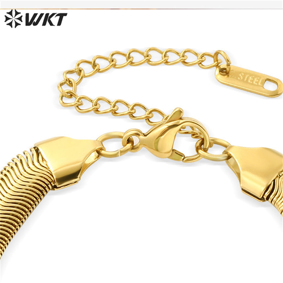 WT-REB023 Fashion Locomotive Style Stainless Steel Bracelet Big Metal Unique Cool Wide Flat Snake Chain Bracelets