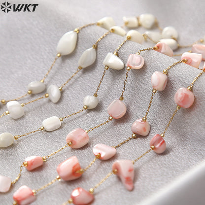 WT-STS019 Gentle Elegant Stainless Steel Pink White Irregular Natural Stone Jewelry DIY Necklace Bracelet Accessories Chain
