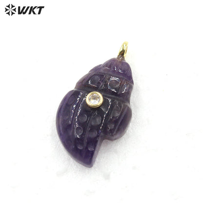 WT-P2122 Popular Lovely Style Natural Gemstones And Zircon Conch Shape Pendants For Handmade Earrings DIY Accessories