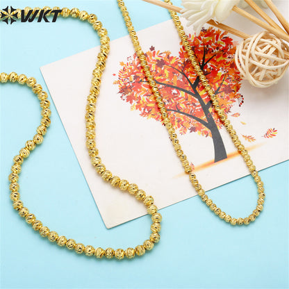 WT-BFN045 NEW Beads 18k Real Gold Plated Resist Tarnishable 3.5mm Brass Beads Chain Necklace Diamond Cut Beads Metal Necklace