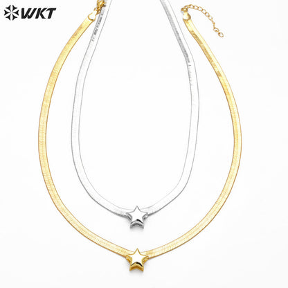 WT-JFN23 WKT Design Beautiful and Classical Style Star Shape Brass and Silver 18K Gold Plated Metal Necklace for Anniversity