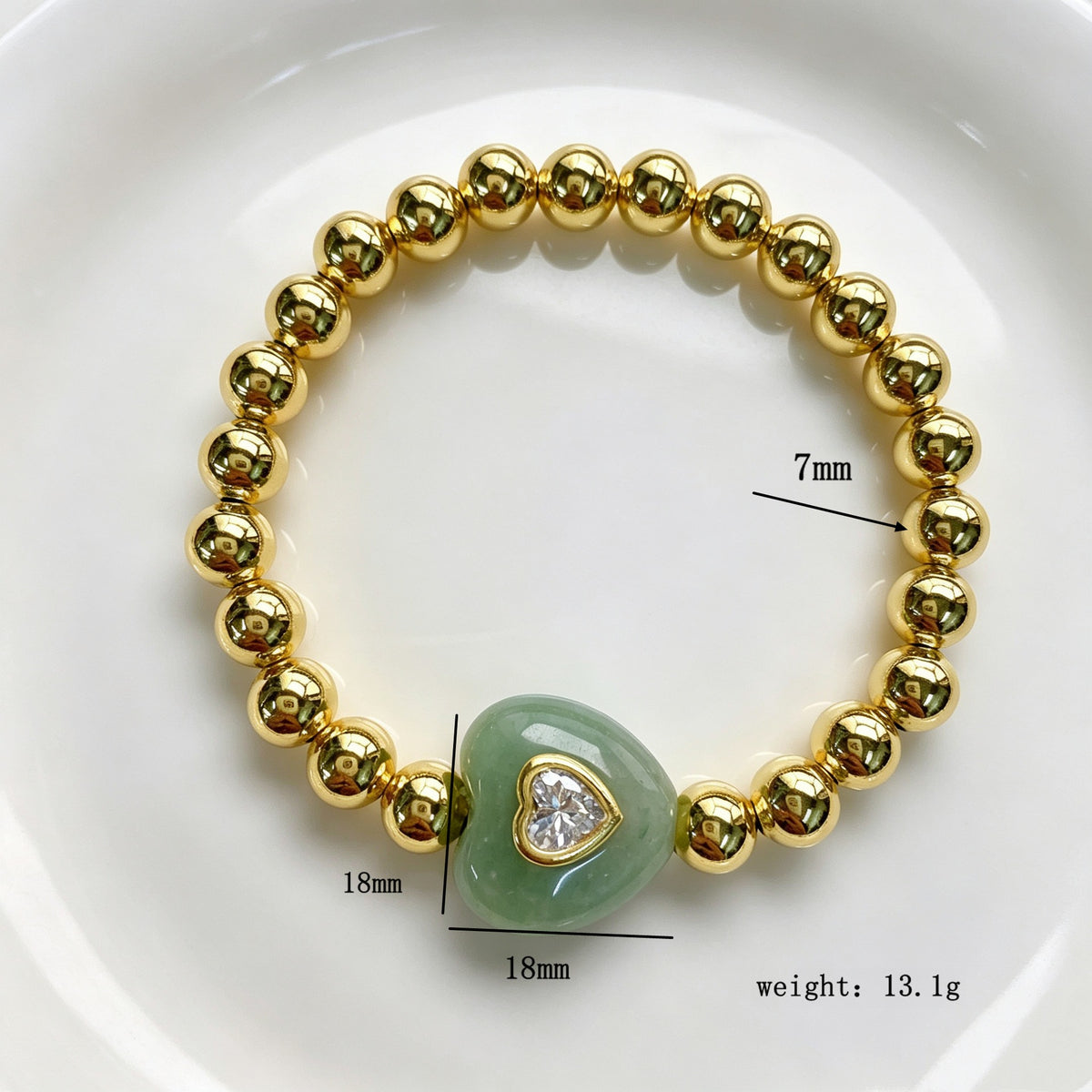 WT-B719 Newest Fashion Design Gold Brass Beads With Natural Gemstone Zircon Heart Shape Pendant Bracelets As Women Party Jewelry