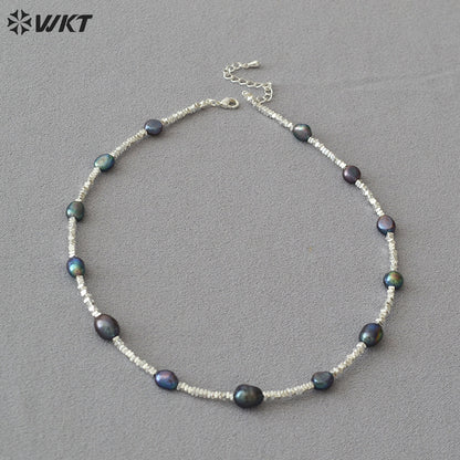 WT-JN260 Amazing Gorgeous Factory Sale Silver Black Tahiti Freshwater Pearl Beads Necklace for Friend Birthday Gift