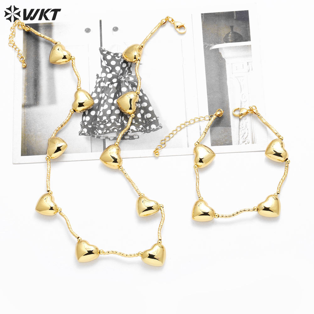 WT-JFN26 WKT Equisite and Pretty Design Charming Style 18k Gold Plated Heart Shape Lady Bracelet and Neckalce Advanced Sale