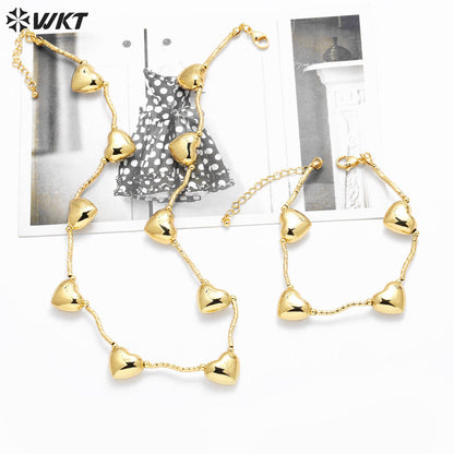 WT-JFN26 WKT Equisite and Pretty Design Charming Style 18k Gold Plated Heart Shape Lady Bracelet and Neckalce Advanced Sale