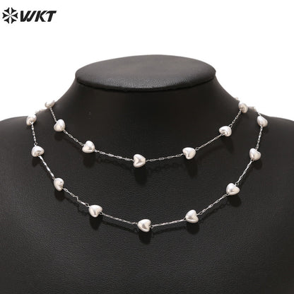 WT-STS018 New Design Stainless Steel Pearl Heart Gold and Silver Love Necklace Bracelet Ladies Clavicle Chain As Birthday Gift