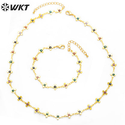WT-BFN052 Women Best Selling Personalized Jewelry Set Is a Colorful Oil Drop Devil Eye Flower Collarbone Chain Necklace