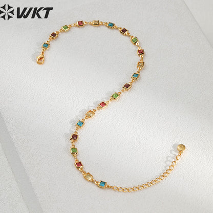 WT-MB125 Gorgeous Enamel Beads 17cm Long Cubic Zircon Women Bracelets Charming Natural Rice Pearl Beads Strand Bracelet