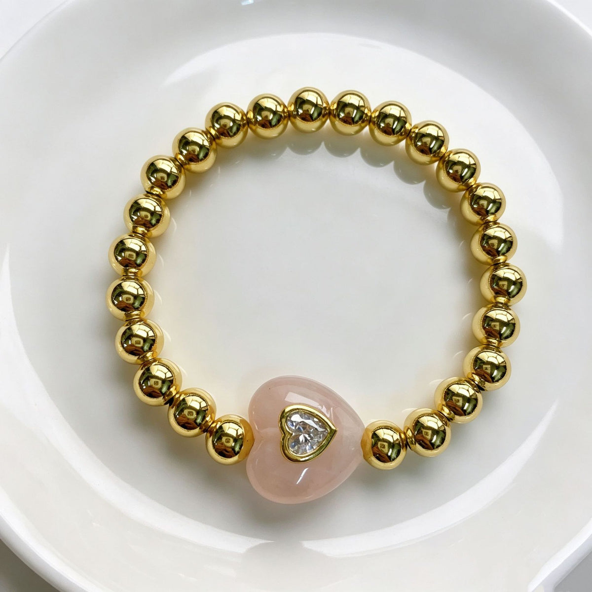 WT-B719 Newest Fashion Design Gold Brass Beads With Natural Gemstone Zircon Heart Shape Pendant Bracelets As Women Party Jewelry