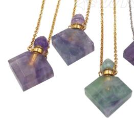 WT-N1191 Newest Natural Gemstone Perfume Bottle Necklace Elegant Silver or Gold Plated Women Perfume Bottle Necklace