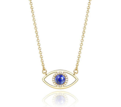 WT-N1226 Amazing Populared Gemstone Evil Eye Necklace 18k Thick Gold Plated High Polish Gold Evil Eye Necklace in 16 Inch Long