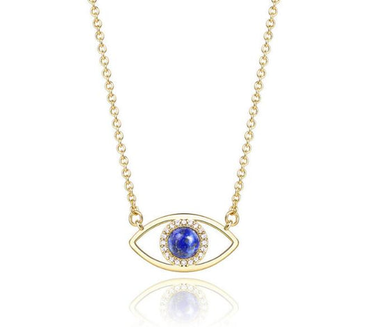 WT-N1226 Amazing Populared Gemstone Evil Eye Necklace 18k Thick Gold Plated High Polish Gold Evil Eye Necklace in 16 Inch Long