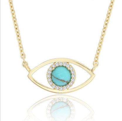 WT-N1226 Amazing Populared Gemstone Evil Eye Necklace 18k Thick Gold Plated High Polish Gold Evil Eye Necklace in 16 Inch Long