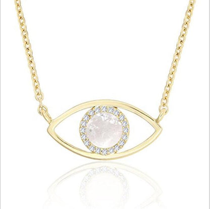 WT-N1226 Amazing Populared Gemstone Evil Eye Necklace 18k Thick Gold Plated High Polish Gold Evil Eye Necklace in 16 Inch Long
