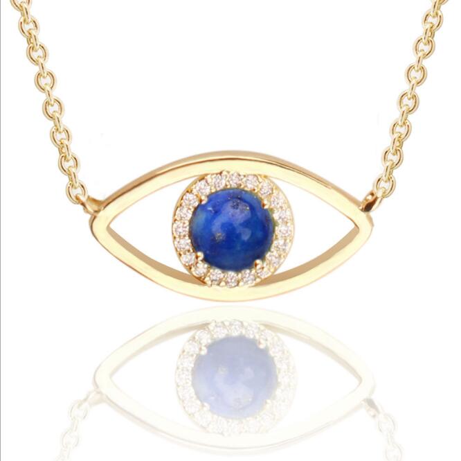 WT-N1226 Amazing Populared Gemstone Evil Eye Necklace 18k Thick Gold Plated High Polish Gold Evil Eye Necklace in 16 Inch Long