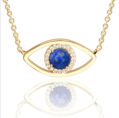 WT-N1226 Amazing Populared Gemstone Evil Eye Necklace 18k Thick Gold Plated High Polish Gold Evil Eye Necklace in 16 Inch Long