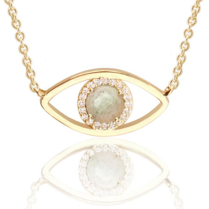 WT-N1226 Amazing Populared Gemstone Evil Eye Necklace 18k Thick Gold Plated High Polish Gold Evil Eye Necklace in 16 Inch Long