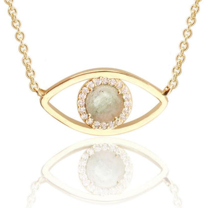 WT-N1226 Amazing Populared Gemstone Evil Eye Necklace 18k Thick Gold Plated High Polish Gold Evil Eye Necklace in 16 Inch Long