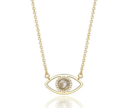 WT-N1226 Amazing Populared Gemstone Evil Eye Necklace 18k Thick Gold Plated High Polish Gold Evil Eye Necklace in 16 Inch Long