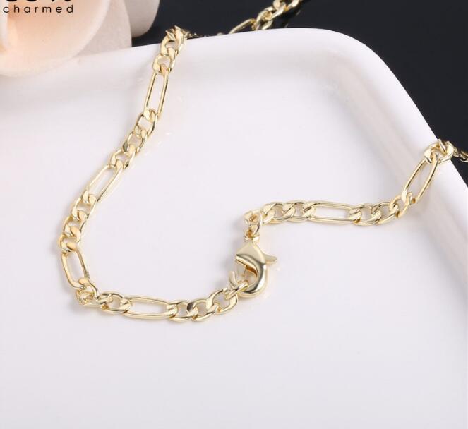 WT-N1227 Popular Figaro Chain Necklace Brass with Gold Electroplated Woman Fashion Link Chain Necklace Hot Figaro Chain Necklace
