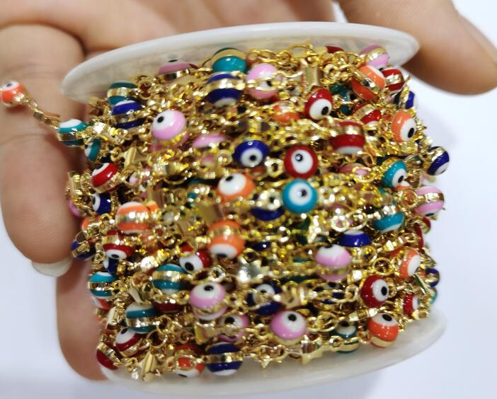 WT-RBC172 Wholesale Round Drop Oil Resin Colorful Evil Eye Jewelry Chain Charming Turkey Eye Jewelry Findings Chain