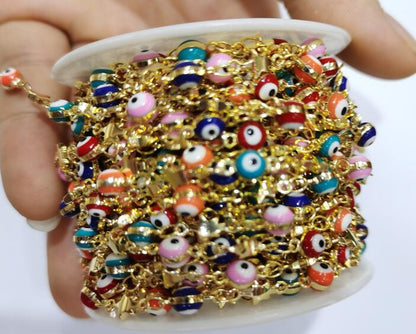 WT-RBC172 Wholesale Round Drop Oil Resin Colorful Evil Eye Jewelry Chain Charming Turkey Eye Jewelry Findings Chain