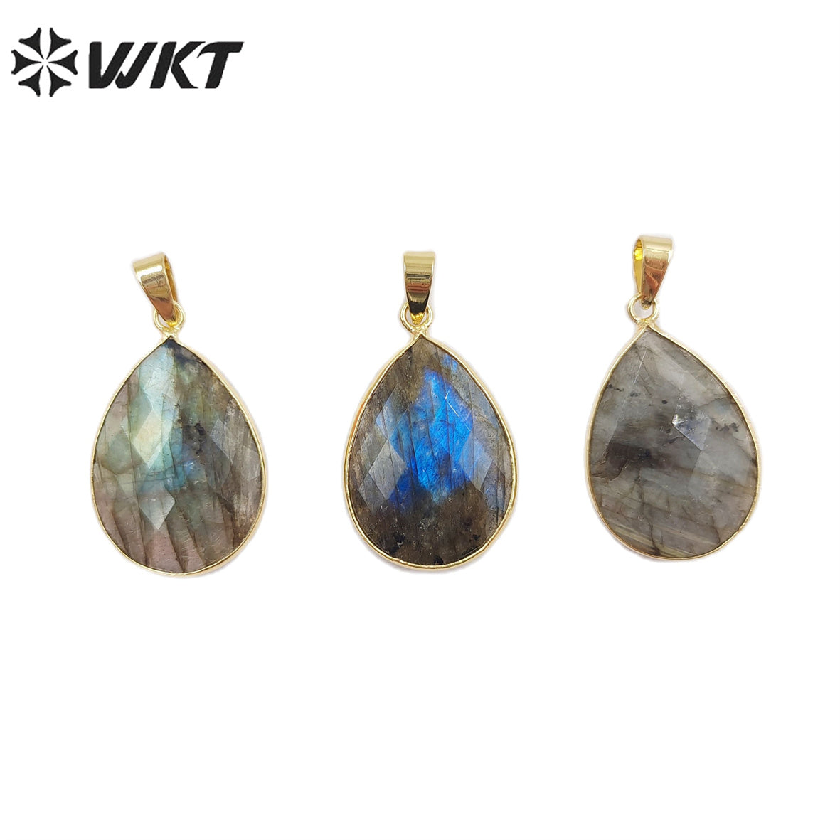 WT-P799 Faceted Teardrop Labradorite Pendant with Gold Electroplated Natual Colors Gold Pendant for Necklace Handmade Stone