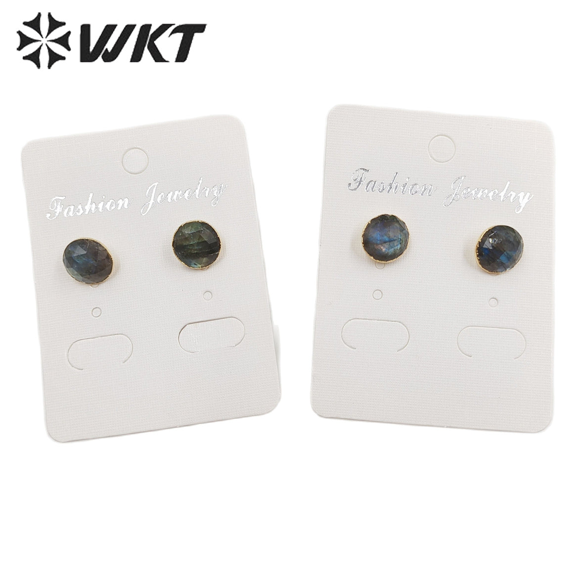 WT-E151 Fashion Lovely 10mm Sparkly Natural Labradorite Studs with Gold Trim Women Small Real Stone Studs Earrings