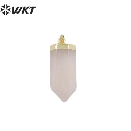 WT-P1880 WKT HOT Natural Stone Pendant 30mm Long Gold Top Black Obsidian Quartz Point Pendant for Necklace