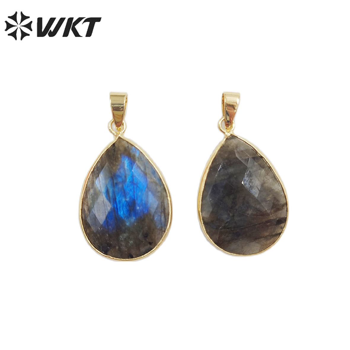 WT-P799 Faceted Teardrop Labradorite Pendant with Gold Electroplated Natual Colors Gold Pendant for Necklace Handmade Stone